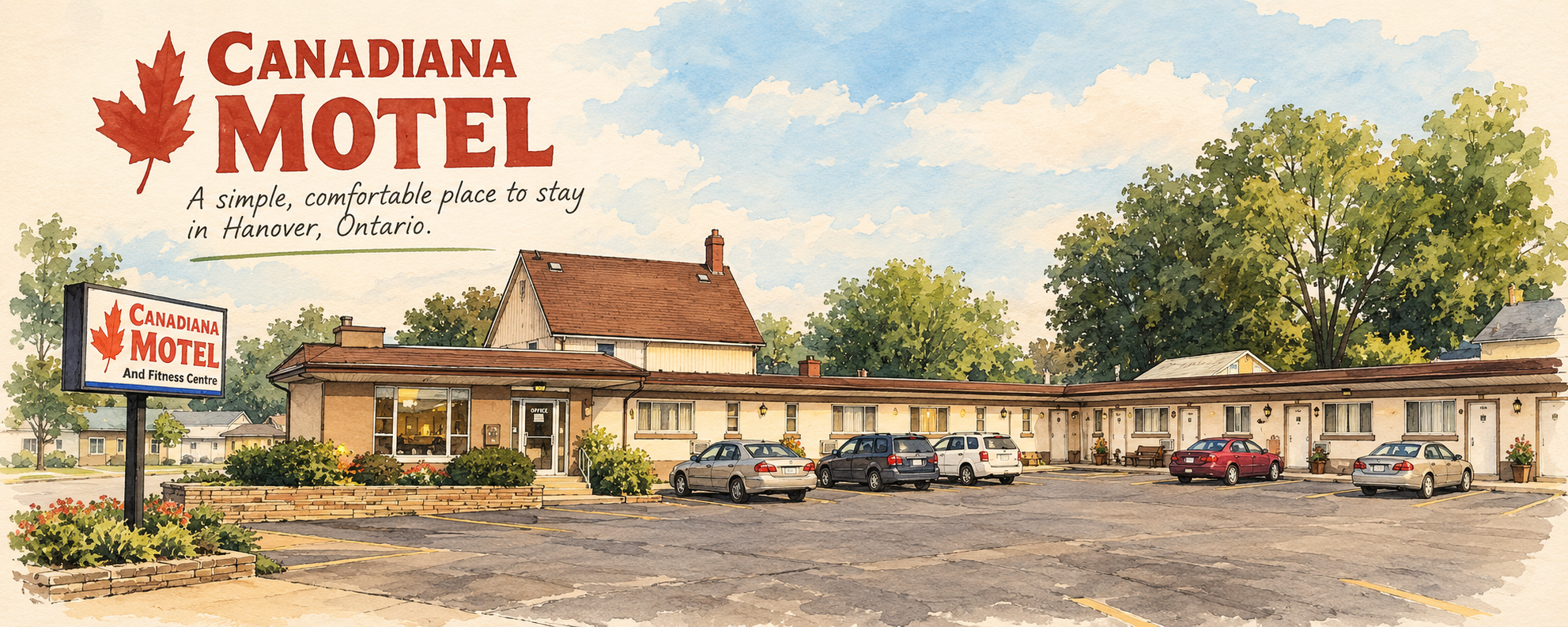Watercolour illustration of Canadiana Motel